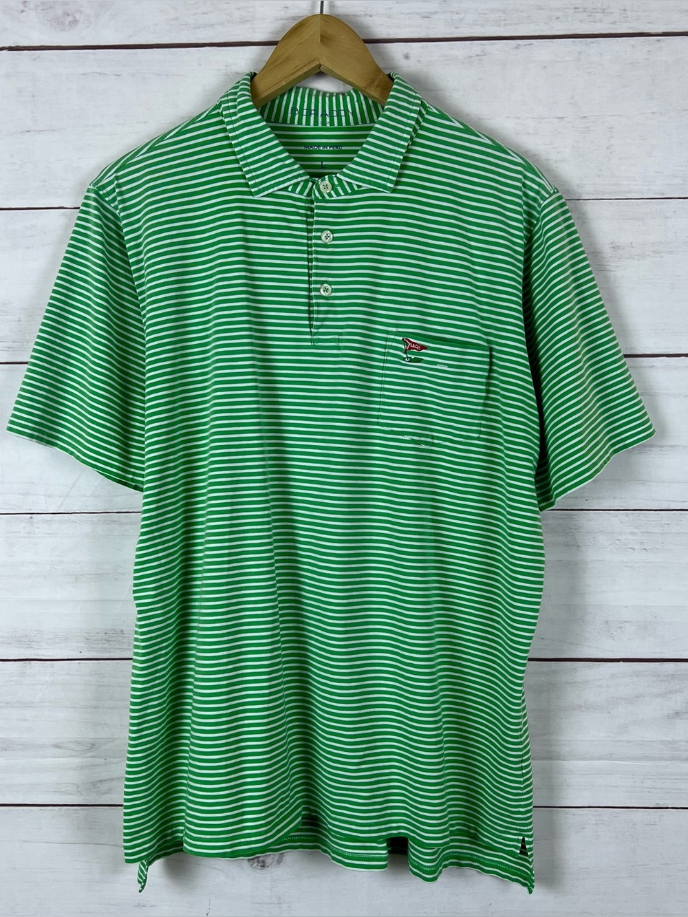 B. Draddy Polo Mens L Green Striped LACC Los Angeles Country Club Short Sleeve
